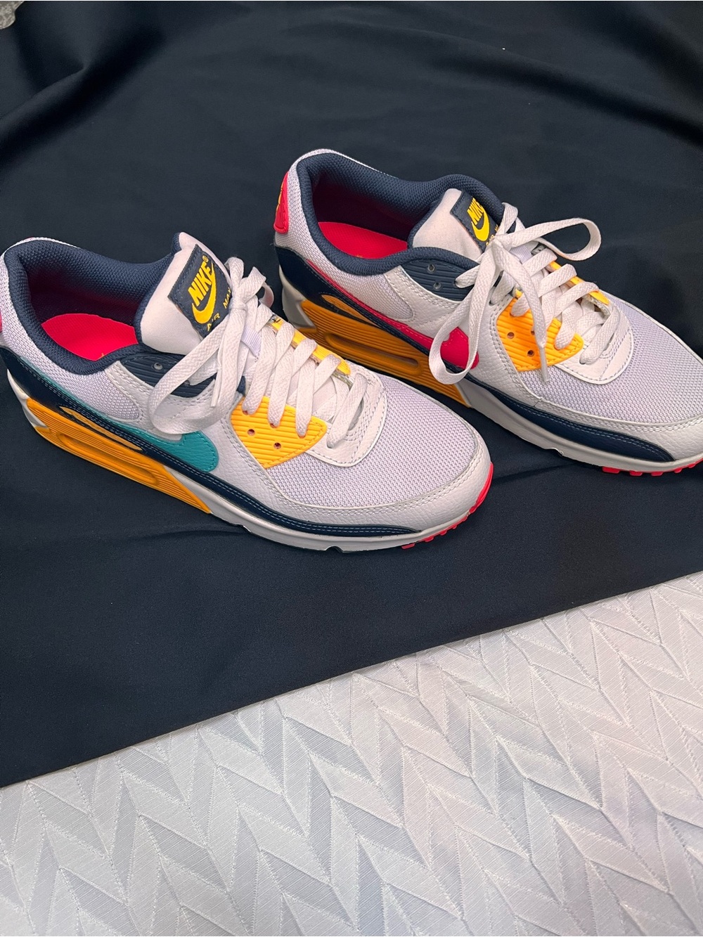 Nike Air Max Men's Sneakers in White, Yellow, Navy and Coral Accents